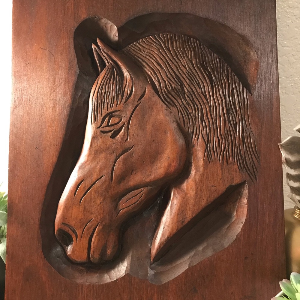Wood, hand carved horse picture